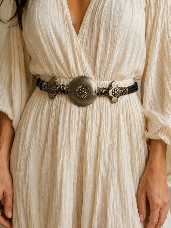 no brand Accessories - Vintage Boho Gunmetal Medallion Braided Waist Belt Adjustable Korea